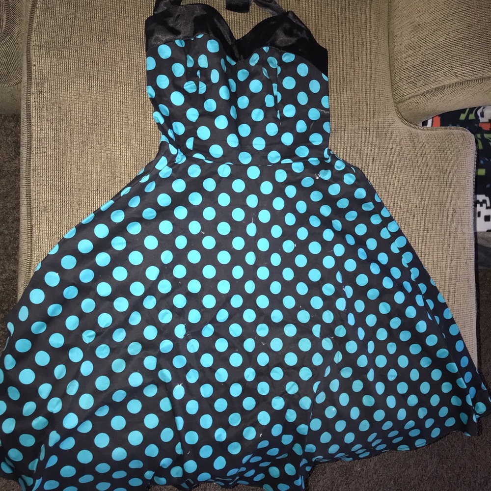 Blue polkadot (white) sweet heart dress